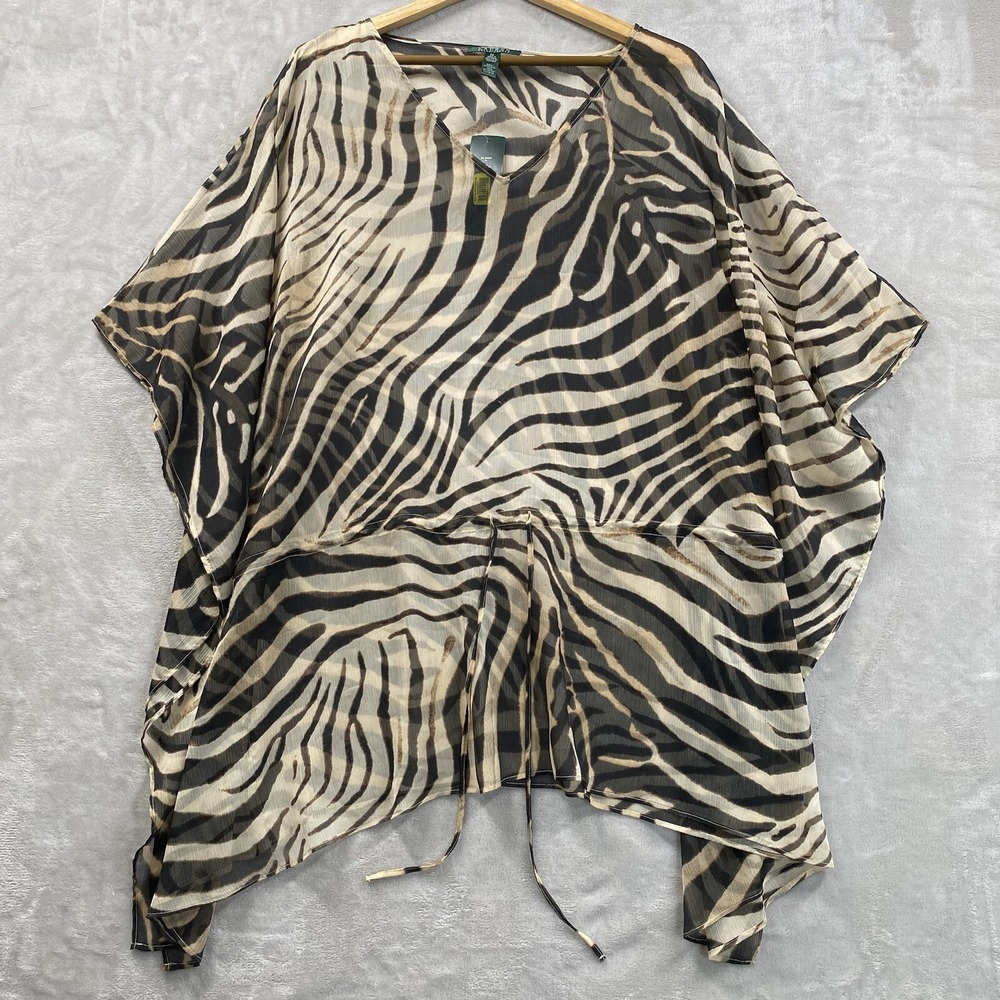 Ralph Lauren Swim Coverup Plus Size 2X Lightweight Zebra Print Brown MSRP $120